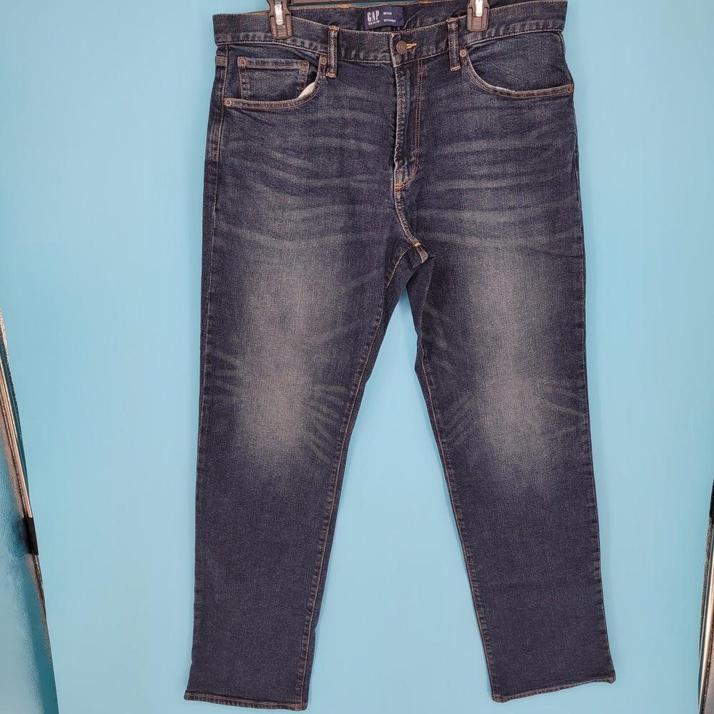 Gap Denim Est 1969 Men's Straight Leg Jeans 36x34 Dark Wash Fade Classic Blue